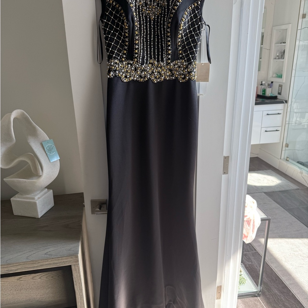 Elegant Black and Gold Evening Dress